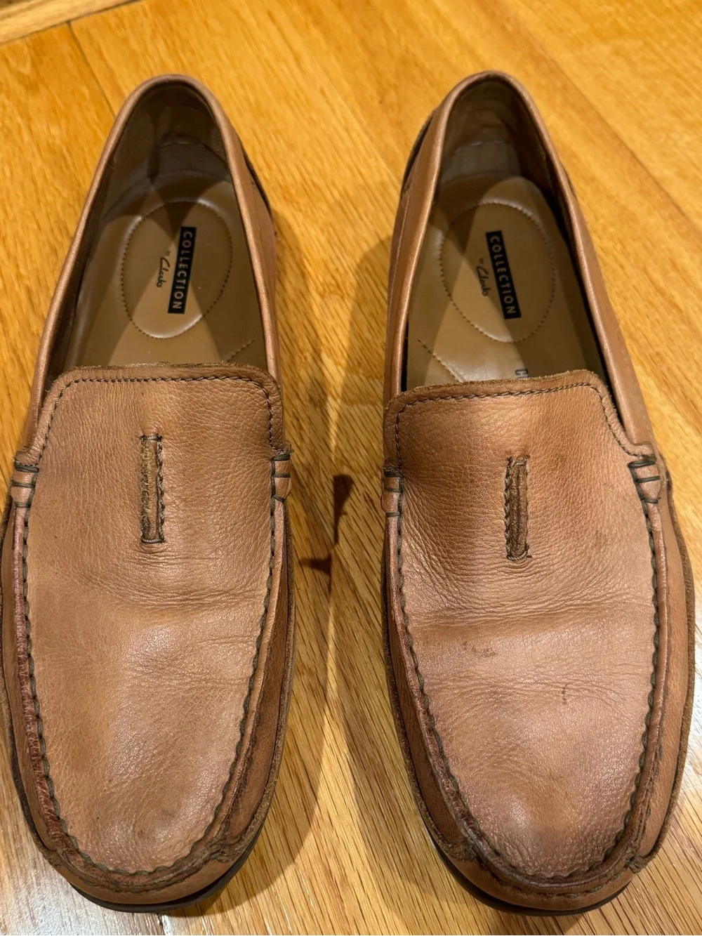 Clarkes Men’s Brown/Tan Leather Slip-On Loafers Mocs Driver Style 9.5M